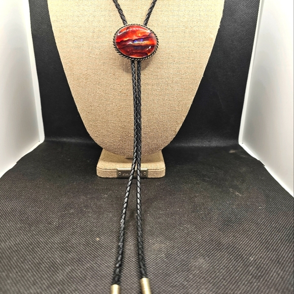 Navajo Abalone Silver Bolo Tie Vintage - Picture 3 of 4